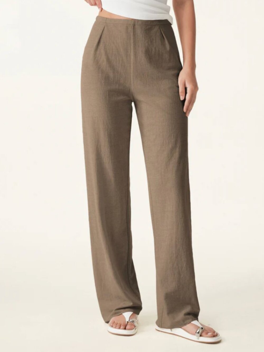 Wrinkle-resistant Cotton-linen Mid Rise Straight Leg Pant